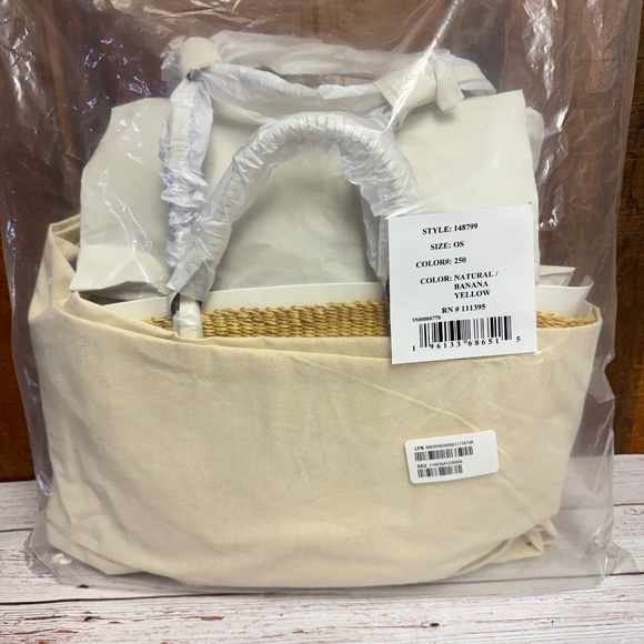 Tory Burch Women's Small Ella Straw Striped Basket Tote - Natural/Banana Yellow - Picture 7 of 8